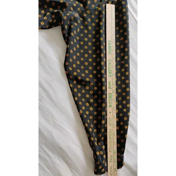 Vtg 80s Leslie Fay Midi Dress Women's Black Brown Paisley Tie Front Secretary 14 - Picture 10 of 15